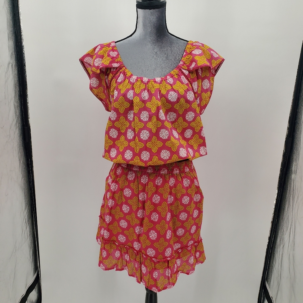 ♡♡ Sigrid Olsen Peasant Style Two Piece Skirt Set Size Large Pink and Yellow